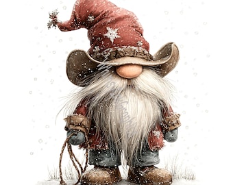 Clipart nain de Noël cow-boy : motifs rustiques des fêtes (téléchargement numérique)