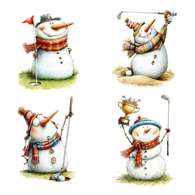 Sand Trap Rack Funny Golfing Snowmen JPG Clipart, Cute Winter Christmas Graphics ...