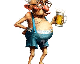 Funny Beer Drinking Grandpas Clip Art: 15 JPG Watercolor Digital Download Sublimation Print