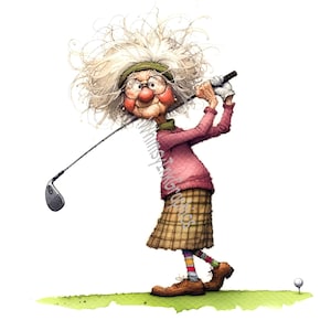 Funny Old Lady Golfers Clip Art, 14 JPG High Quality Digital Download Prints, Sublimation, Crafting, Commercial Use Whimsical Graphics