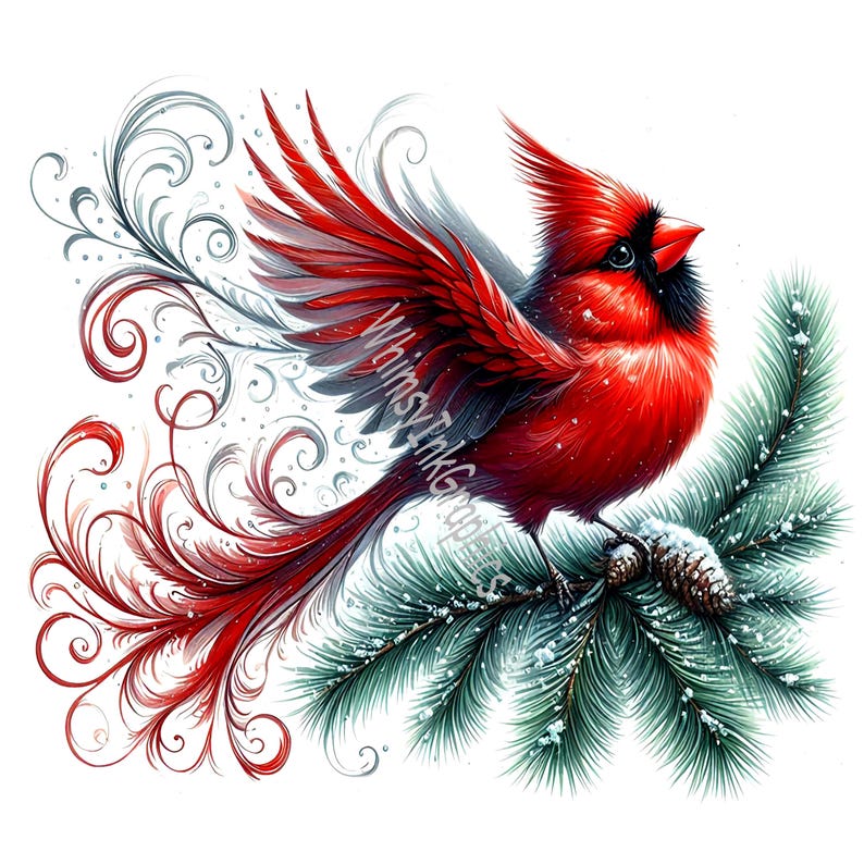 Whimsy Cardinal Vector Whimsical Red Cardinal Birds Clip Art: 24 JPG White Background Digital ...