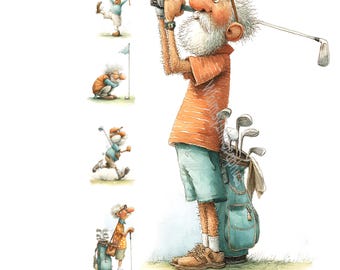 Funny Grandpa Golf Clipart: Whimsical Watercolor Golfers (Digital Download)