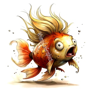 Funny Fish Caricature Clipart 33 JPG White Background 300 dpi Digital Download High Quality Prints Sublimation Journal Cards Stickers