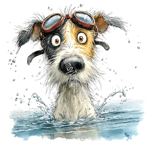 Funny Swimming Dogs Clipart Set 22 JPG White Background High Quality Digital Download Prints Sublimation Tshirts Cards Journal Scrapbook
