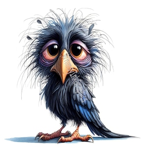 Funny Cute Raven Crow Birds Clip Art, 20 JPG High Quality Digital Download Prints, Sublimation, Crafting, Commercial Use Whimsical Graphics