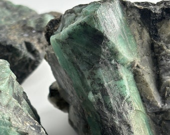 Large Raw Emerald YOU PICK, Rough Green Emerald Crystal Mineral Specimens with Black Biotite and Quartz Matrix