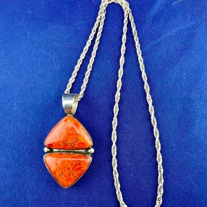 Southwest Native American Coral Pendant, Artist Milton Lee, Signed
