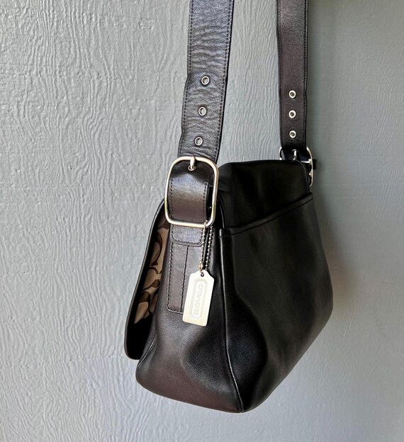 Vintage Coach Glove Tanned Black Leather Shoulder Bag Flap Snap