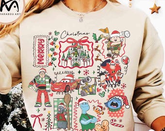 Vintage Disney Pixar Characters Christmas Custom Shirt, Cars Snow, Toy Story Lights, Monster Inc Tee, Mickey's Very Merry Xmas Party Trip
