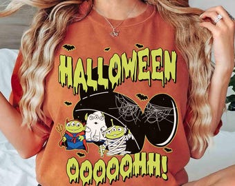 Camiseta de Halloween "Oooohh" de Disney Toy Story Pixar Alien, linda camiseta con disfraz de fantasma de extraterrestre, conjuntos familiares a juego para la temporada espeluznante de Disneyland