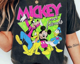 Retro 90s Disney Mickey And Friends Group Shirt, Donald Goofy Pluto Matching Tee, Magic Kingdom Disneyland Family Vacation Birthday Gift