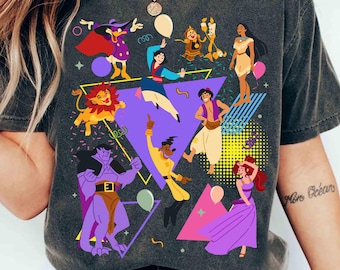 Camisetas retro de personajes Disney de los 90, camiseta Powerline de Aladdin, Simba, Pocahontas, Din Don, viaje familiar a Disneyland 2026