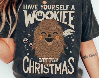 Star Wars Wookiee Little Christmas Sketched Graphic Shirt, Funny Star Wars Xmas Party Tee, Galaxy&#39;s Edge Unisex Comfort Colors® Holiday Gift