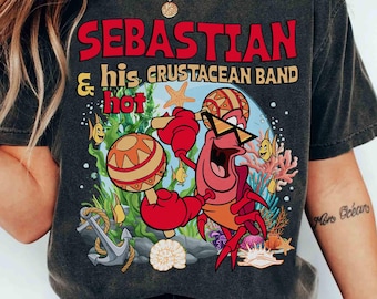 Camiseta de la banda "Únete a Sebastian's Hot Crustacean", camiseta de la princesa Ariel, camiseta de La Sirenita de Disney, camiseta de viaje de chicas a Magic Kingdom 2026