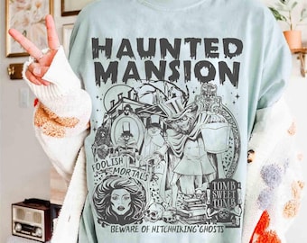 Vintage Disney Hitchhiking Ghosts Madame Leota Hatbox Ghost Shirt, Haunted Mansion Halloween Tee, Mickey's Not So Scary Party, Family Trip