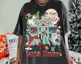 サンタのジャック・スケリントンがヒッチハイクで幽霊たちを明るくするクリスマスTシャツ、ディズニー・ホーンテッド・マンションのクリスマスTシャツ、ディズニーランド家族旅行