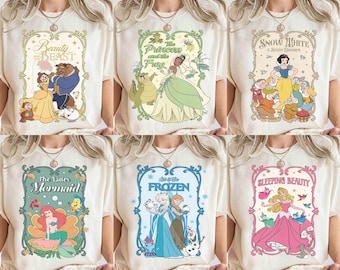 Coquette shirt Disney Princess-personages, T-shirt Tiana Ariel Elsa Rapunzel Belle Jasmine, WDW Magic Kingdom Family 2026 Girls Trip-T-shirt