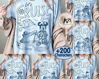 Camiseta personalizada de Disney Cruise Line 2026, camiseta de viaje familiar en crucero de Mickey y sus amigos, Let's Cruise, Disney Wish Dream Magic Wonder Fantasy