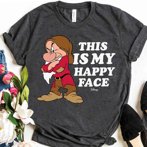 Disney Funny Grumpy This Is My Happy Face T-Shirt, Snow White And The Seven Dwarfs Tee, WDW Magic Kingdom Disneyland Vacation Gift