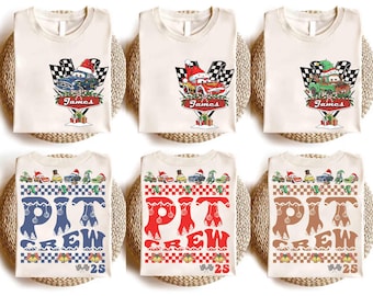 2-seitiges Boxencrew Disney Cars Weihnachtshemd, Lightning McQueen Mater Cars Land Familiengruppe Matching, zwei schnelle Autos Geburtstagsjunge Weihnachtsgeschenke
