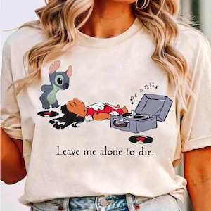 Divertente maglietta vintage grigia &quot;Leave Me Alone&quot; di Lilo e Stitch, maglietta Disney Lilo e Stitch Aloha Ohana, viaggio in famiglia a Disneyland 2025