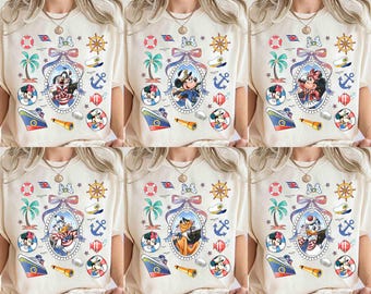 Coquette Bows Watercolor Disney Mickey & Friends Disney Cruise Line Shirt, Disney Wish Fantasy Magic Wonder 2026 Matching Tee, Family Cruise