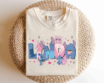 Camiseta personalizada de Disney Stitch y Ángel, camiseta personalizada a juego de la película Disney Lilo y Stitch (2026), camiseta para pareja, viaje familiar a Disneyland
