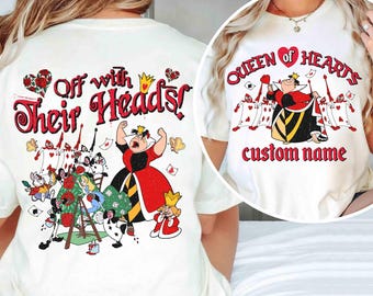 Tvåsidig hjärter dam Disney skurkskjorta, av med huvudet skurk Alice i Underlandet skjorta, WDW Disneyland Bad Girl Halloween-tröja