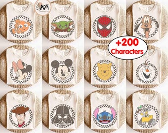 Customize All Characters Checkered T-shirt, Mickey And Friends Vintage Shirt, Birthday Gift Shirt, Disneyland Family Matching Birthday Trip