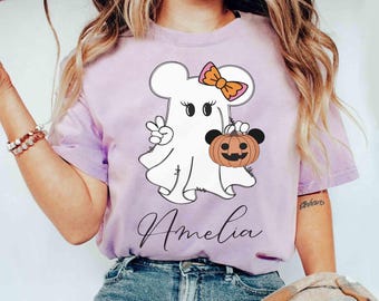Cute Minnie Mouse Ghost With Pumpkin Balloon Halloween T-shirt, Halloween Boo To You Tee, Disneyland Family Matching Party, Disney Trip 2026