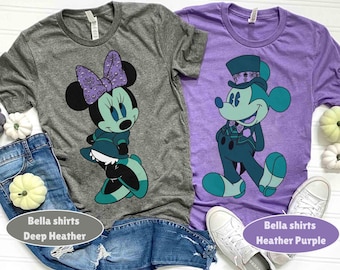 Disney Couple Mickey And Minnie Costume Haunted Mansion Halloween T-Shirt, Mickey_s Not So Scary Party Tee, Disneyland Family Vacation Gift