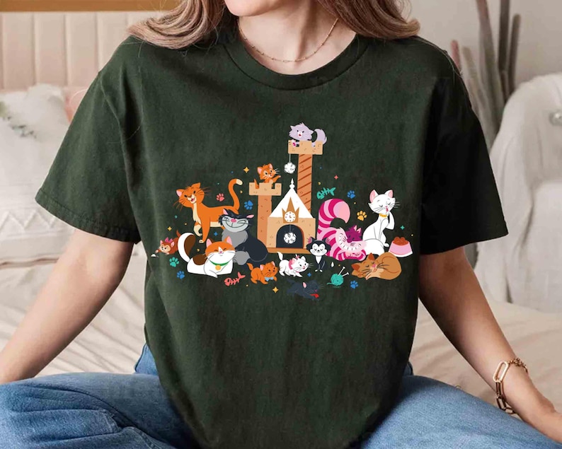 Disney Cats-karaktärsgrupp Kattunge vänner T-shirt, Marie Toulouse Berlioz Figaro Cheshire T-shirt, Magic Kingdom Disneyland familjepresent bild 4