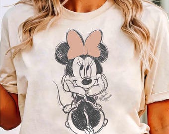 Niedliches Minnie Maus Klassische Skizze Niedliches Vintages Porträt T-Shirt, Retro Disney Reise Shirt, Vintage Minnie Shirt, Disney Familien Urlaubs Reise