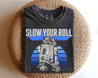 Divertente maglietta retrò con droidi di Star Wars R2-D2 Slow Your Roll, maglietta di Darth Vader, regalo per vacanze in famiglia a Galaxy's Edge Hollywood Studios
