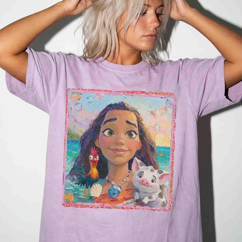 Camiseta retro de acuarela de Moana Hei Hei Pua de Disney, camiseta de la princesa tropical Moana, camiseta a juego para el viaje familiar a Disneyland, camiseta de regalo de cumpleaños de Moana imagen 2