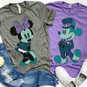 Disney Couple Mickey And Minnie Costume Haunted Mansion Halloween T-Shirt, Mickey_s Not So Scary Party Tee, Disneyland Family Vacation Gift