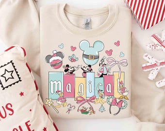 Pastel Disney Magical Mickey & Friends Christmas Shirt, Holiday Mickey Balloon Coquette Bow Tee, Magic Kingdom, Disneyland Family Xmas Trip