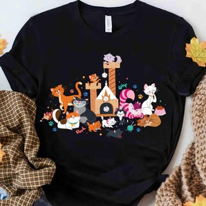 Disney Cats-karaktärsgrupp Kattunge vänner T-shirt, Marie Toulouse Berlioz Figaro Cheshire T-shirt, Magic Kingdom Disneyland familjepresent bild 2
