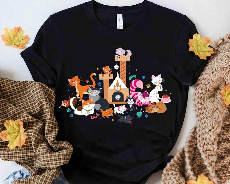 Disney Cats-karaktärsgrupp Kattunge vänner T-shirt, Marie Toulouse Berlioz Figaro Cheshire T-shirt, Magic Kingdom Disneyland familjepresent bild 2