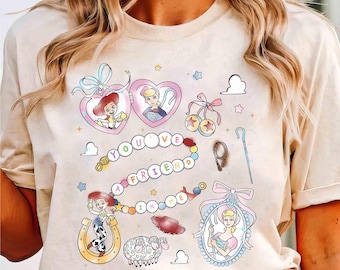 Maglietta con fiocchi acquerello Coquette Jessie e Bo Peep, maglietta Disney Pixar Toy Story "Hai un amico in me", viaggio estetica Disneyland Girl