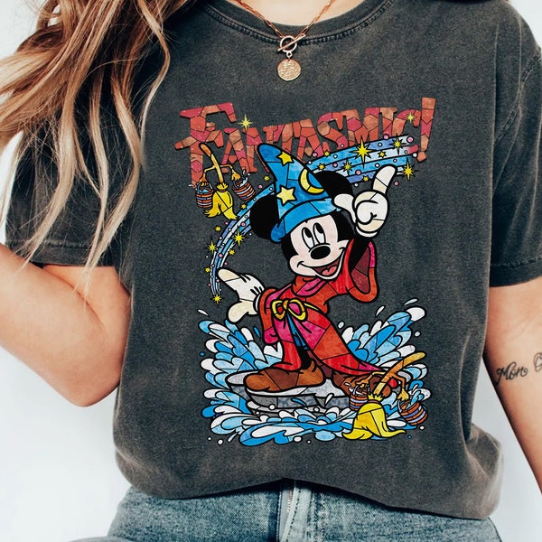 Disney Fantasia Sorcerer Mickey Mouse Magic Wizard Magical Retro Shirt, Fantasmic Stained Glass Hollywood Studios Trip Family Vacation Gift