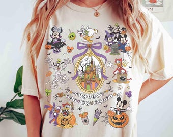 Retro Coquette Rosett Musse och vänner Halloween-tröja, Disney Spooky Season Pumpkin-tröja, Musse Piggs Inte Så Läskiga Halloweenfest 2026-resa