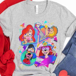 Retro 90s A Goofy Movie Characters Group T-shirt, Disney Powerline Max Goof Roxanne Tee, Disneyland Vacation Family 2025 Trip Gift