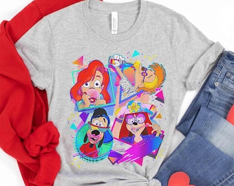 Retro jaren 90 A Goofy Movie Characters Group T-shirt, Disney Powerline Max Goof Roxanne Tee, Disneyland vakantie familie 2026 reiscadeau