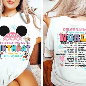 Tweezijdig T-shirt ter ere van mijn verjaardag, een reis rond de wereld, Epcot Traveler verjaardagsshirt, Disney Epcot tour, cadeau voor een Disneyland-trip