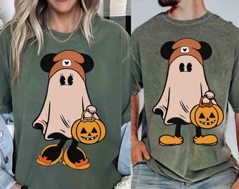 Mickey Minnie Halloween Couple Comfort Colors Shirt, Mickey Ghost Shirt, Minnie Ghost Shirt, Spooky Season Shirt, Disney Halloween 2026 Gift