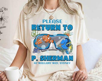 Camiseta divertida "Por favor, regresa a P. Sherman Wallaby 42 Sydney", camiseta de Disney Pixar "Buscando a Nemo y Dory", viaje familiar a Disneyland 2026