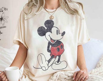 Camiseta con retrato vintage de Mickey Mouse de Disney, camiseta de Mickey y sus amigos, camiseta de viaje familiar para niñas en Disneyland