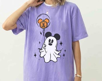 Cute Mickey Mouse Ghost With Pumpkin Balloon Halloween T-shirt, Halloween Boo To You Tee, Disneyland Family Matching Party, Disney Trip 2026
