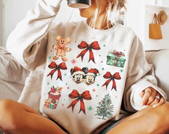 Disney Coquette Bows Mickey & Minnie Christmas Shirt, Mickey's Very Merry Xmas Party 2026 Tee, Disneyland Family Holiday Christmas Shirt